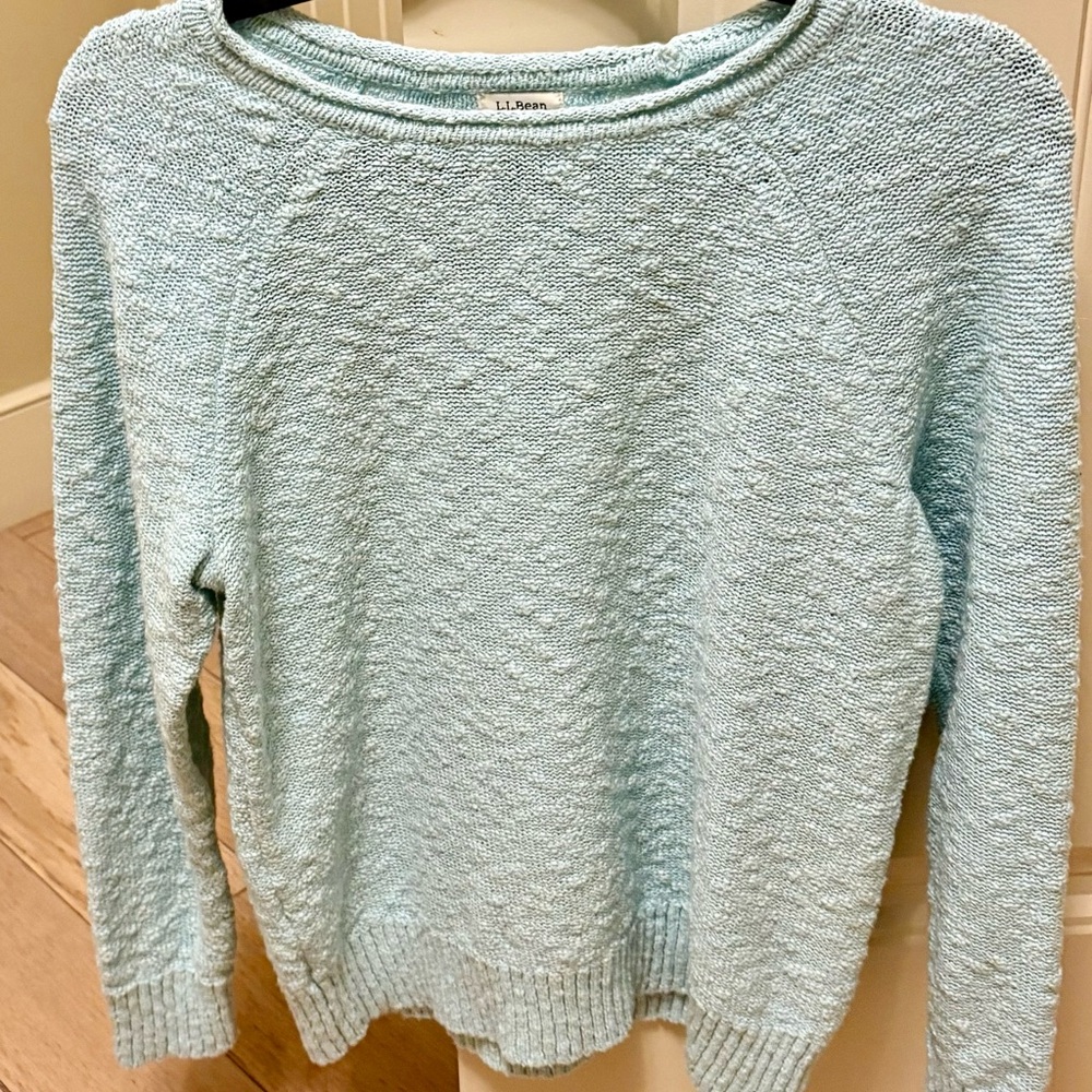 L.L. Bean Light Blue Textured Crew Neck Sweater